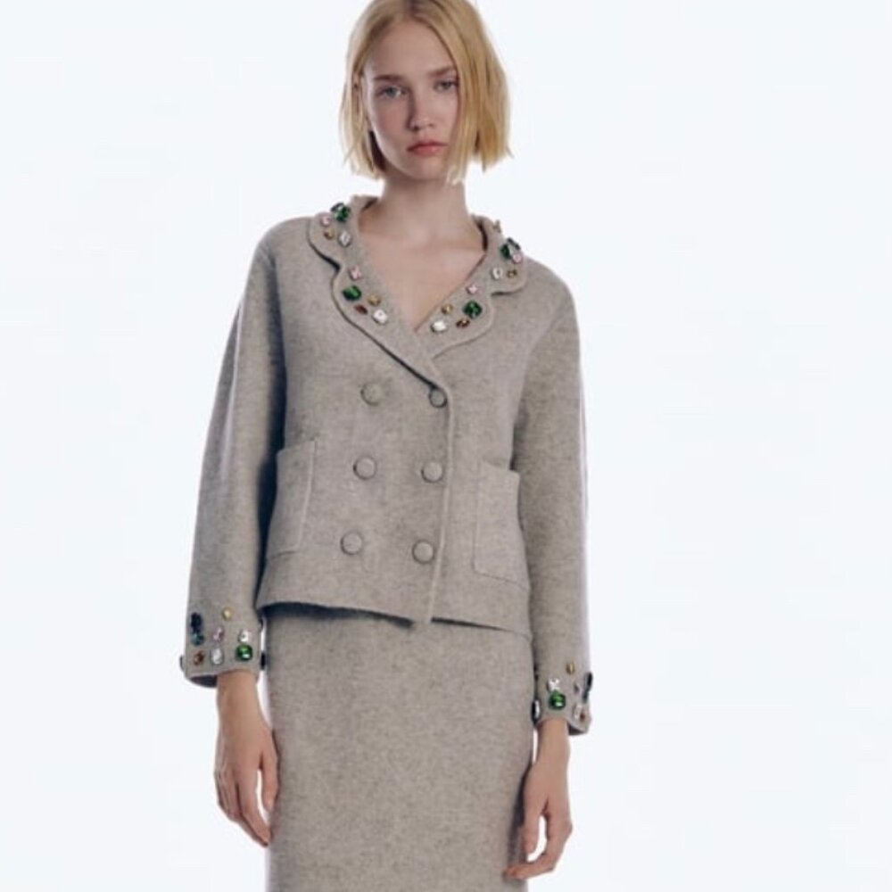 BEADED KNIT BLAZER (M)